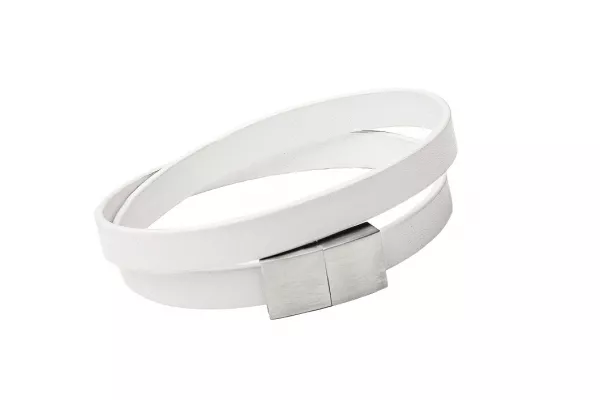 Design-Lederarmband weiß, 19.5 cm, Magnet-Verschluss Stahl, Gaura Pearls